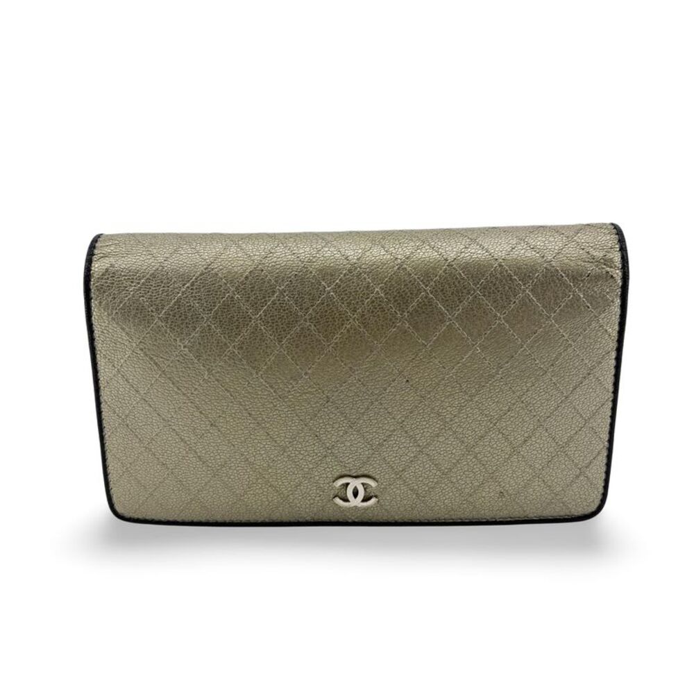 Chanel Metallic Quilted Leather Flap Long Wallet Gold